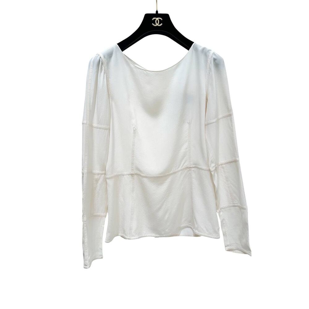 Chanel White Silk Long Sleeve Blouse Sz.38